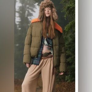 Urban Outfitters Duckie Faux Shearling Collar Puffer Jacket